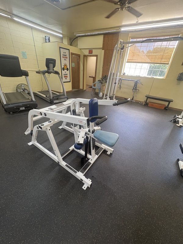 Plate-loaded strength machine by the windows