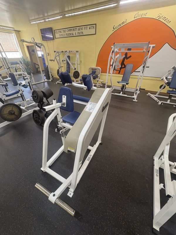 Leg extension machines near the mural