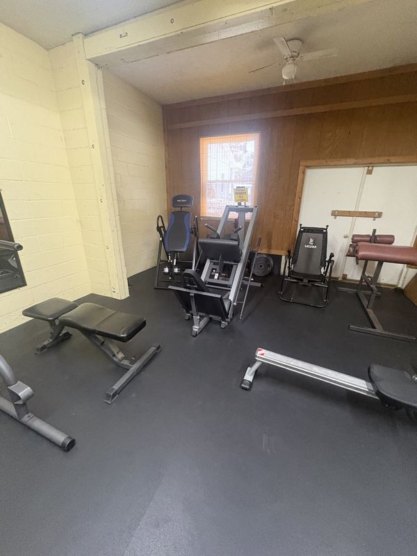 Row of flat weight benches
